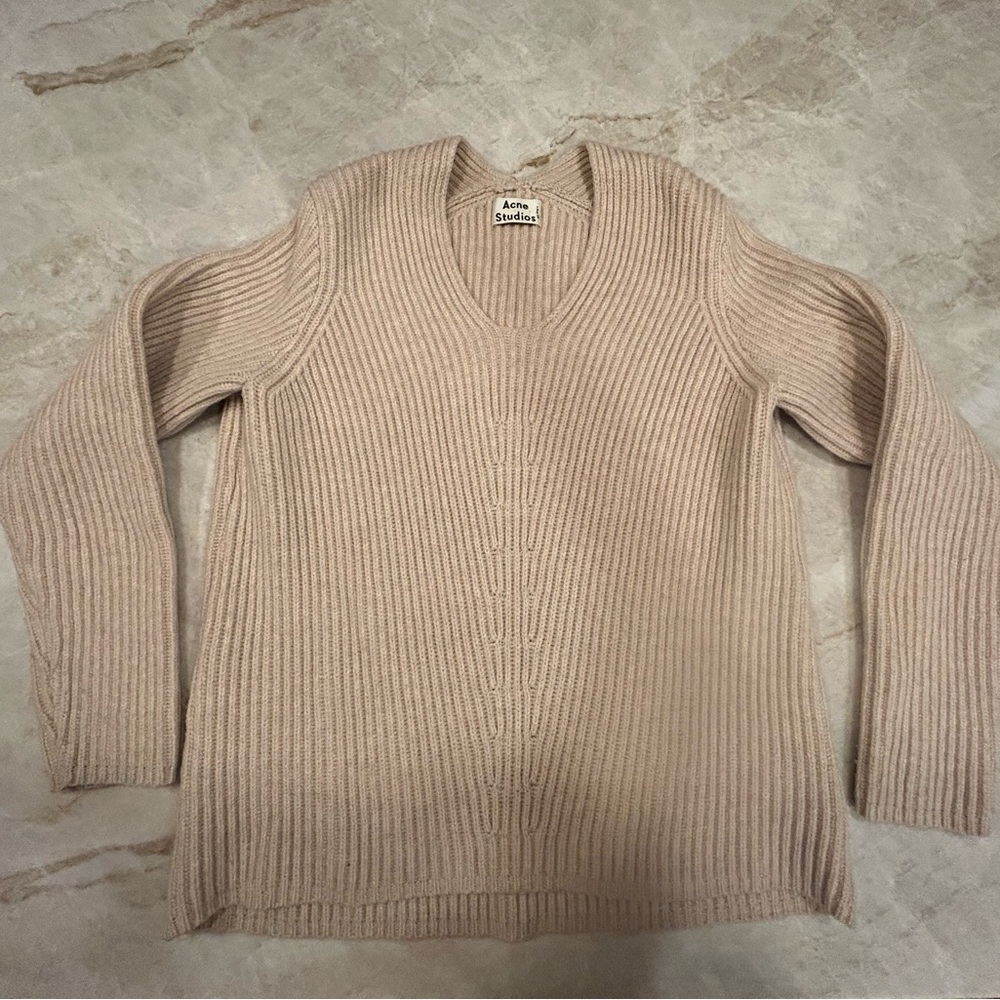 Acne Studios Kape Lambswool Ribbed V-Neck Sweater Size M